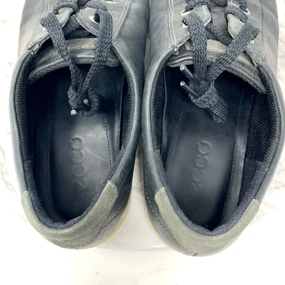 Ecco Soft Leather Low Top Comfort Sneaker Black Charcoal Gray 8-8.5 Casual - Picture 11 of 12